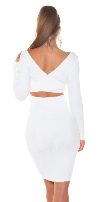 Knit Dress with Twist Back Cut-Out White